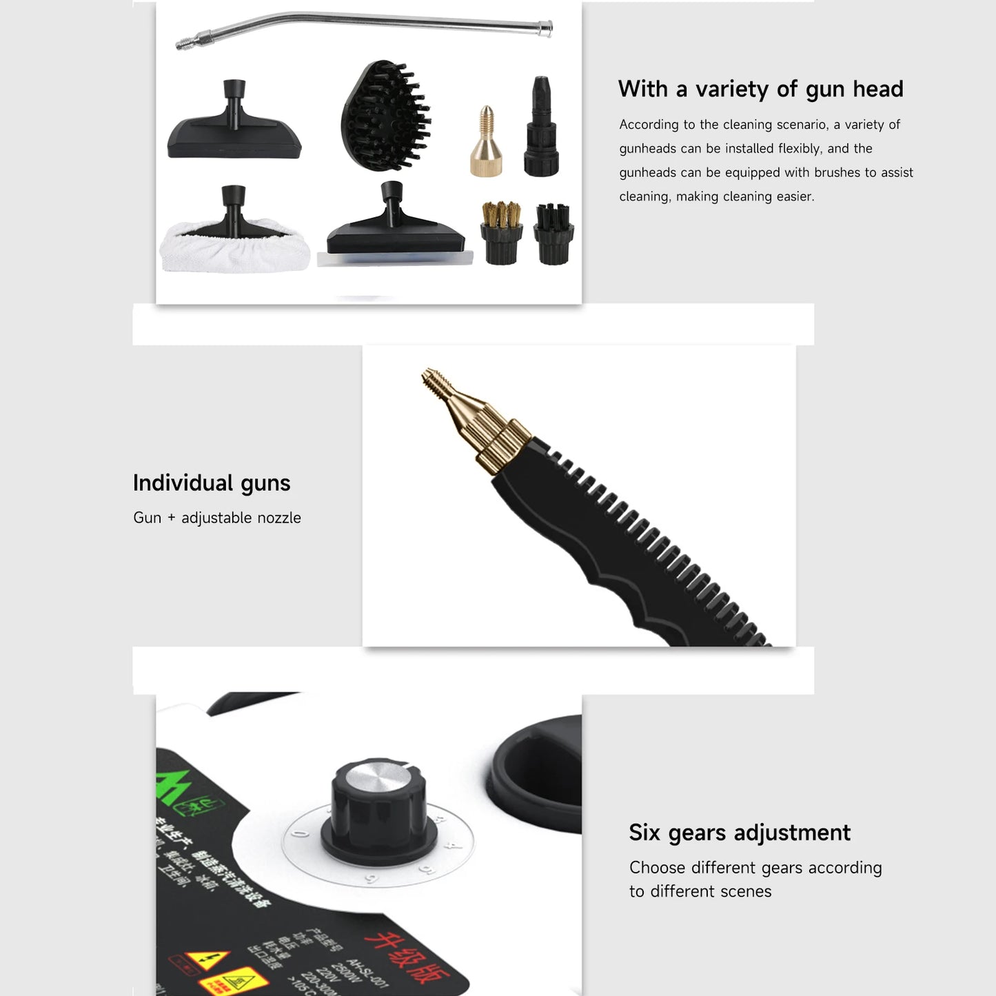 2500W Steam Cleaner High Pressure＆Temperature 105°C 3BAR Fast Heating 6-Speed 900ml Tank for Home/Car/Kitchen/Bathroom Cleaning