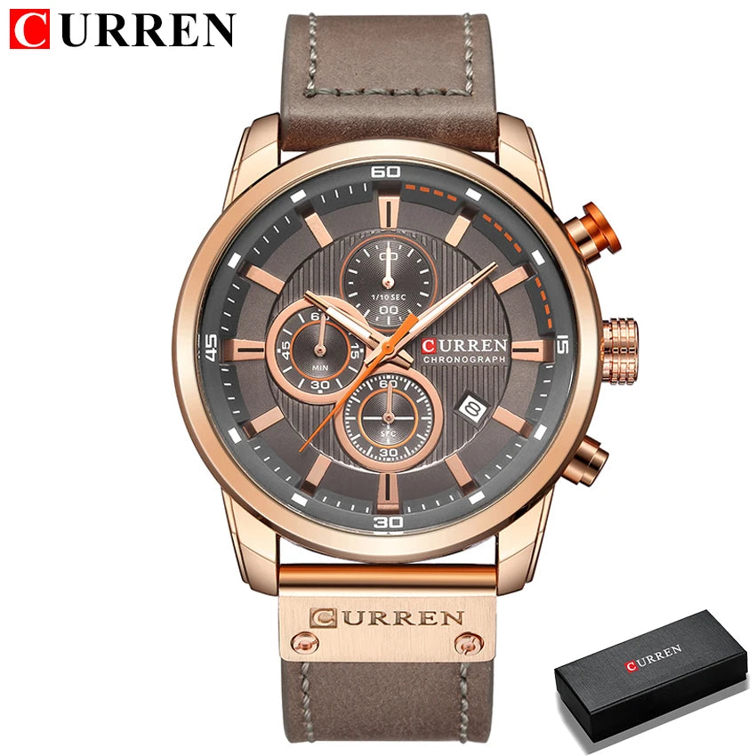 CURREN Brand Watch Men Leather Sports Watches Men's Army Military Quartz Wristwatch Chronograph Male Clock Relogio Masculino