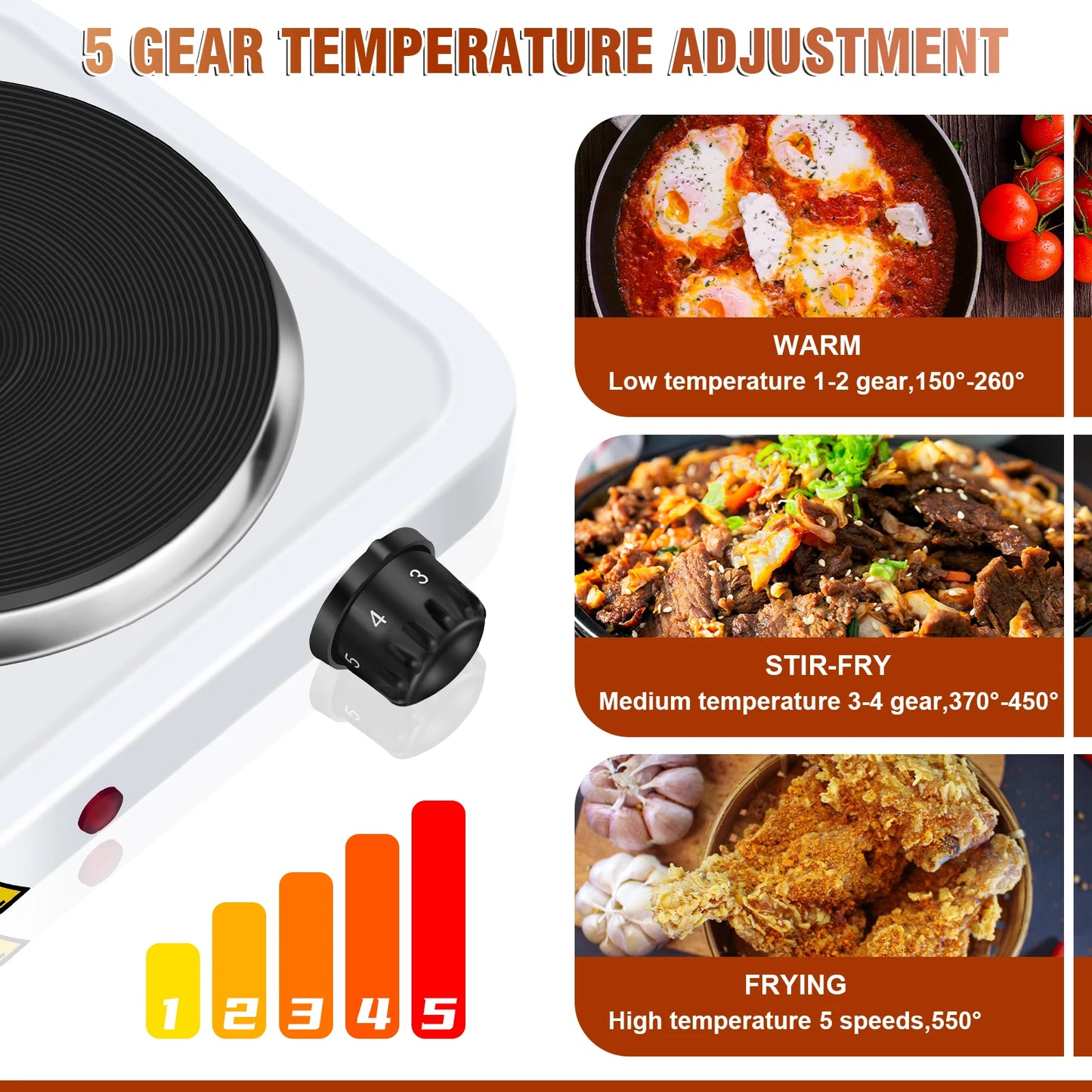 1000W Electric Hot Plate ,5-Gear Single Hot Plate Portable Kitchen Table Top Cooker, for Cooking, Boiling, Stir-Fry,Frying