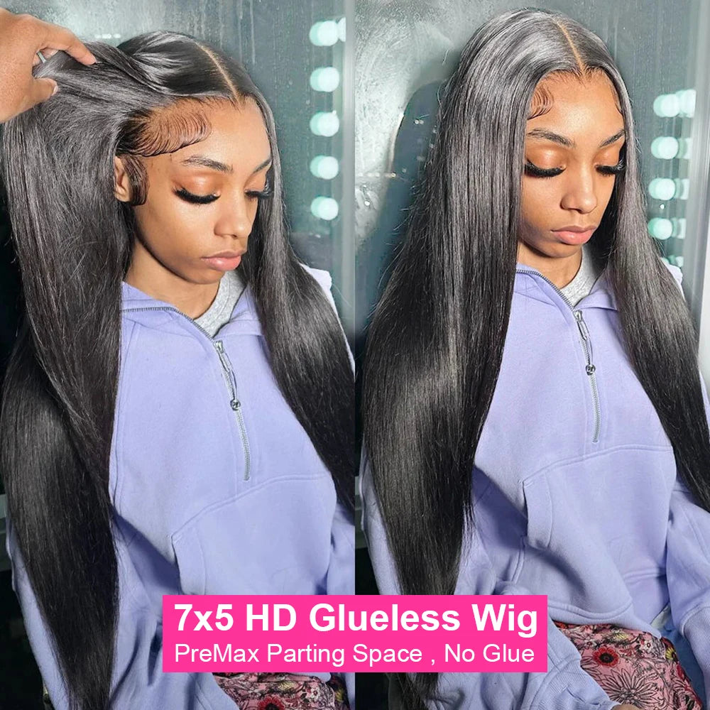 250% High Density Brazilian 30 40Inch Glueless Wig Human Hair Bone Straight 13x4 HD Lace Frontal Human Hair Wigs 7x5 Closure Wig