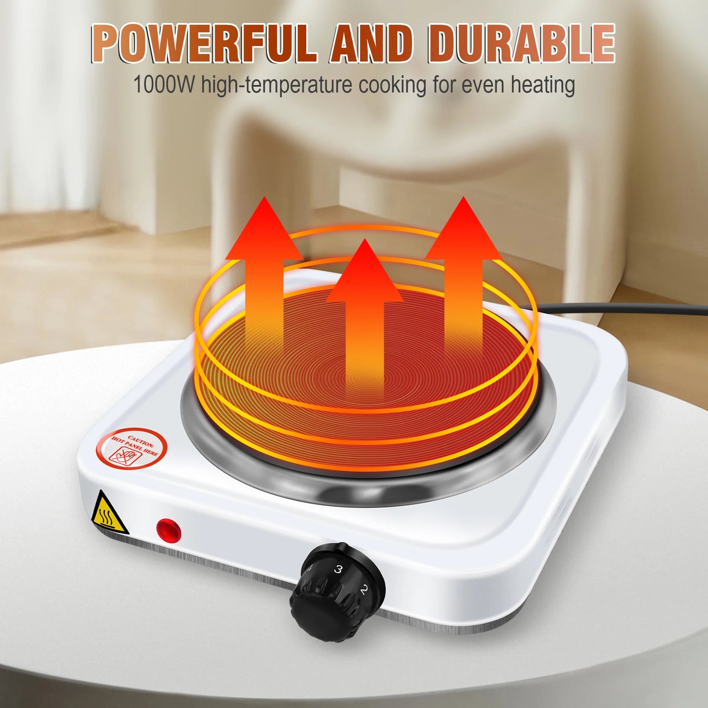 1000W Electric Hot Plate ,5-Gear Single Hot Plate Portable Kitchen Table Top Cooker, for Cooking, Boiling, Stir-Fry,Frying