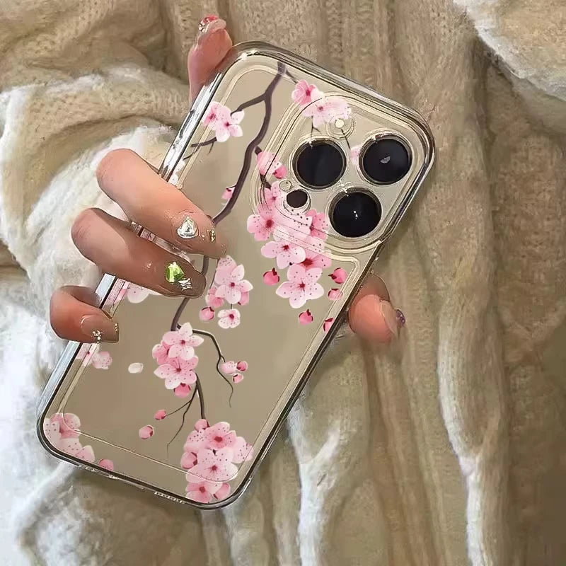 Transparent Flower Branch Phone Case For iPhone 16 15 14 Pro 13 12 11 Max Mini 7 8 Plus XR X XS SE2022 Shockproof Silicone Cover