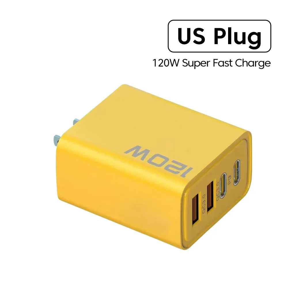120W 4 Port USB Type C Charger Fast Charging Data Cable USB Phone Charger Power Adapter Quick Charge 3.0 EU US Plug Wall Charger