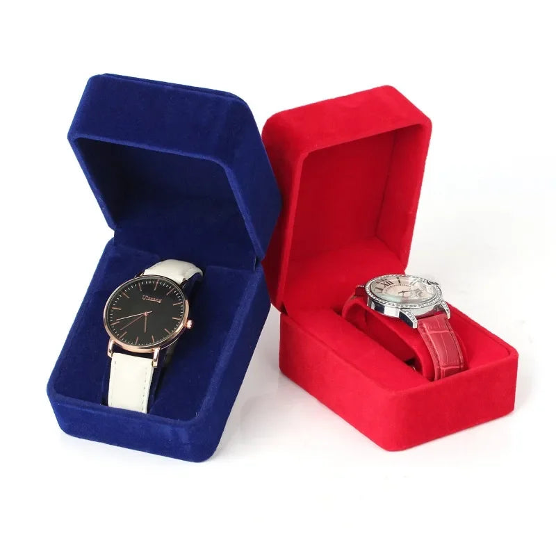 Watch Box Fashion Velvet Round Corner Smartwatch Clock Storage Case Jewelry  Accessories Business Packaging Boxes Black Red Blue