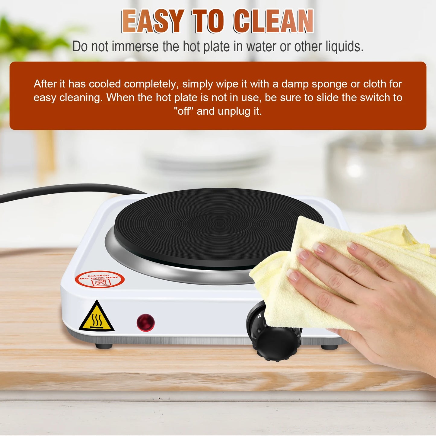 1000W Electric Hot Plate ,5-Gear Single Hot Plate Portable Kitchen Table Top Cooker, for Cooking, Boiling, Stir-Fry,Frying