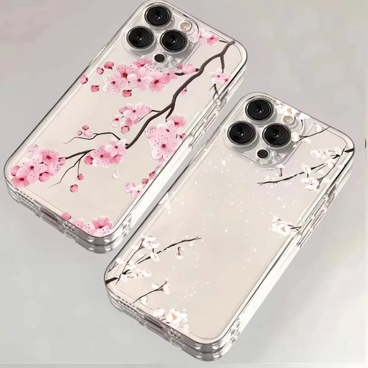 Transparent Flower Branch Phone Case For iPhone 16 15 14 Pro 13 12 11 Max Mini 7 8 Plus XR X XS SE2022 Shockproof Silicone Cover