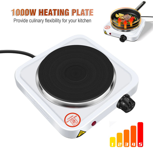 1000W Electric Hot Plate ,5-Gear Single Hot Plate Portable Kitchen Table Top Cooker, for Cooking, Boiling, Stir-Fry,Frying