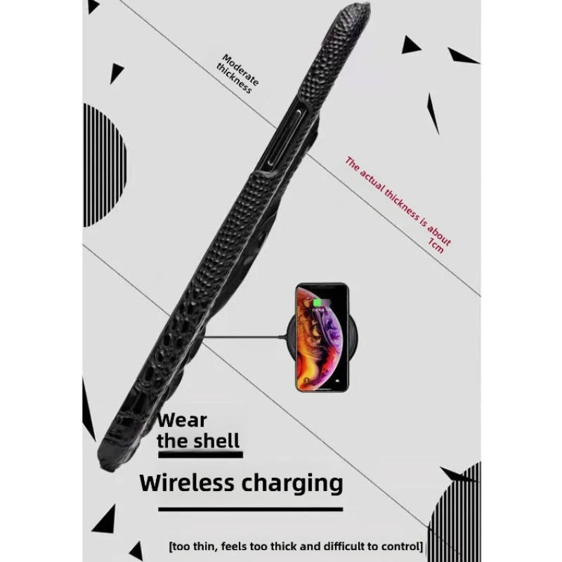 3D Crocodile Head Pattern Phone Case for iPhone 16 Pro Max 17 Air 16E 15 Plus 14 Pro 13Mini 12 11 Flannelette+Leather Hard Shell