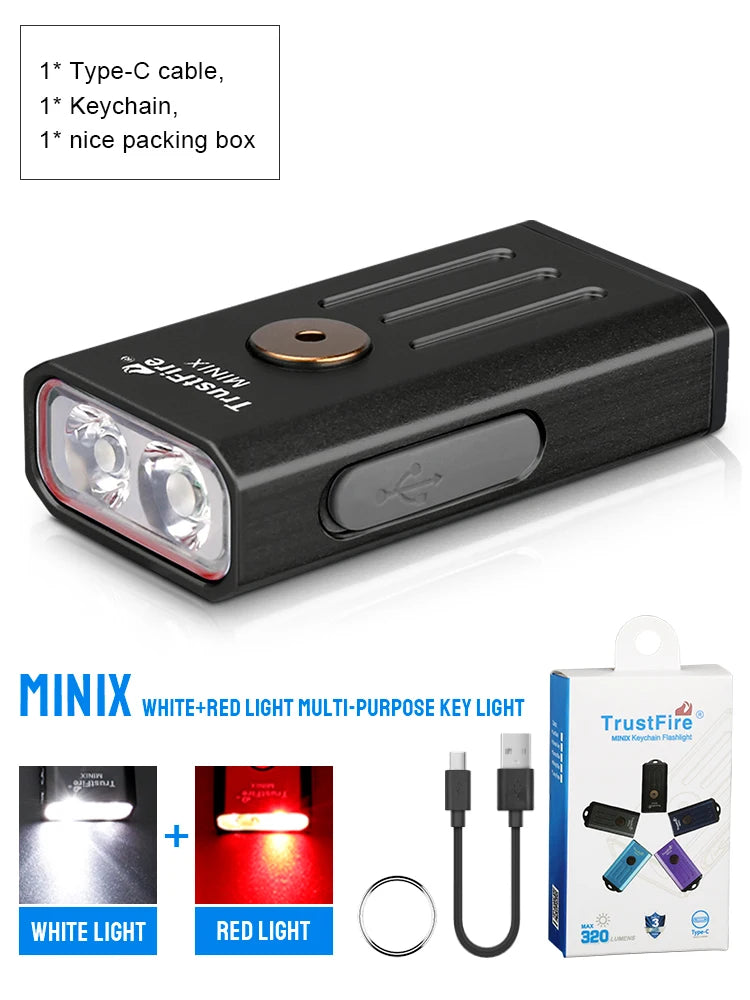 Trustfire Minix Mini EDC Flashlight Keychain 320LM 365nm Uv Lamp Red Light TypeC USB Rechargeable Colourful Gift 2Mode Led Torch
