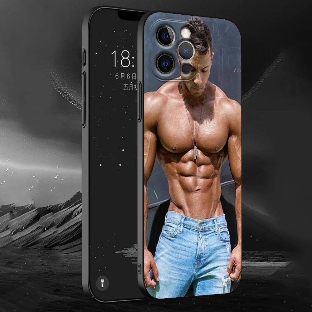 Sexy muscular man Phone Case For iPhone 13 15 14 12 11 Pro MAX XR X SE XS 7 8 Plus Luxury iPhone13 Fundas Soft Silicone Cover