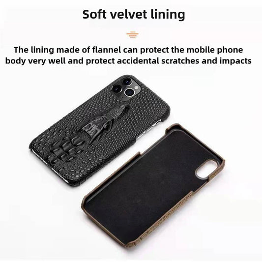 3D Crocodile Head Pattern Phone Case for iPhone 16 Pro Max 17 Air 16E 15 Plus 14 Pro 13Mini 12 11 Flannelette+Leather Hard Shell
