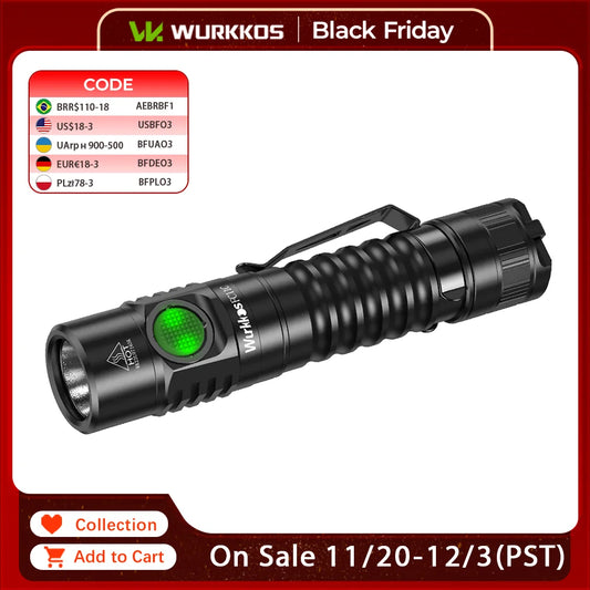 Wurkkos FC11C Nichia 519A Buck Circuit Hiking 18650 Flashlight Max ouput 1200 LM USB C Rechargeable EDC Torch Father's Day Gifts