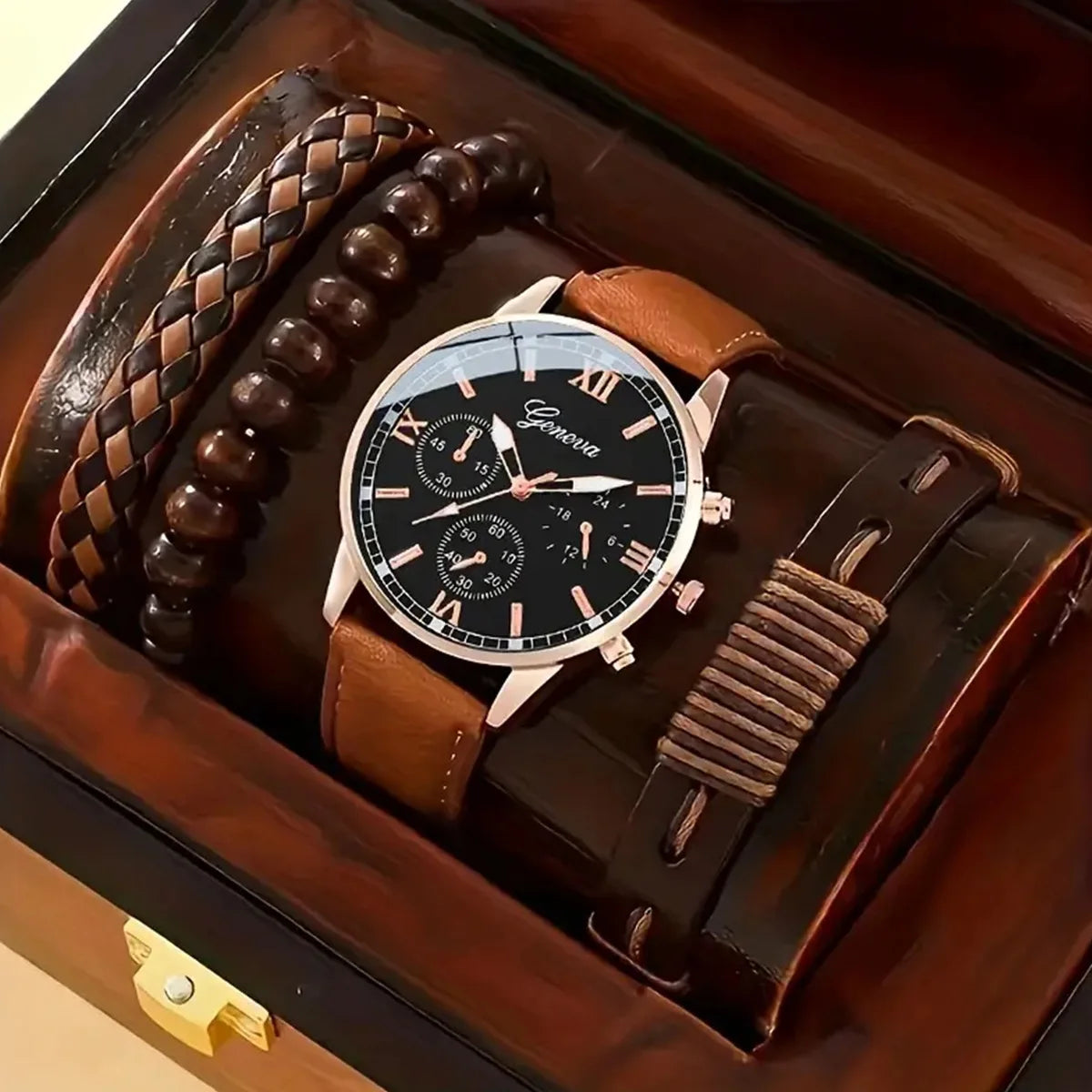 4PCS Fashion Men Watches Casual Male's Quartz Watch Bracelets Set Relogio Masculino Reloj Hombre（Without Box）