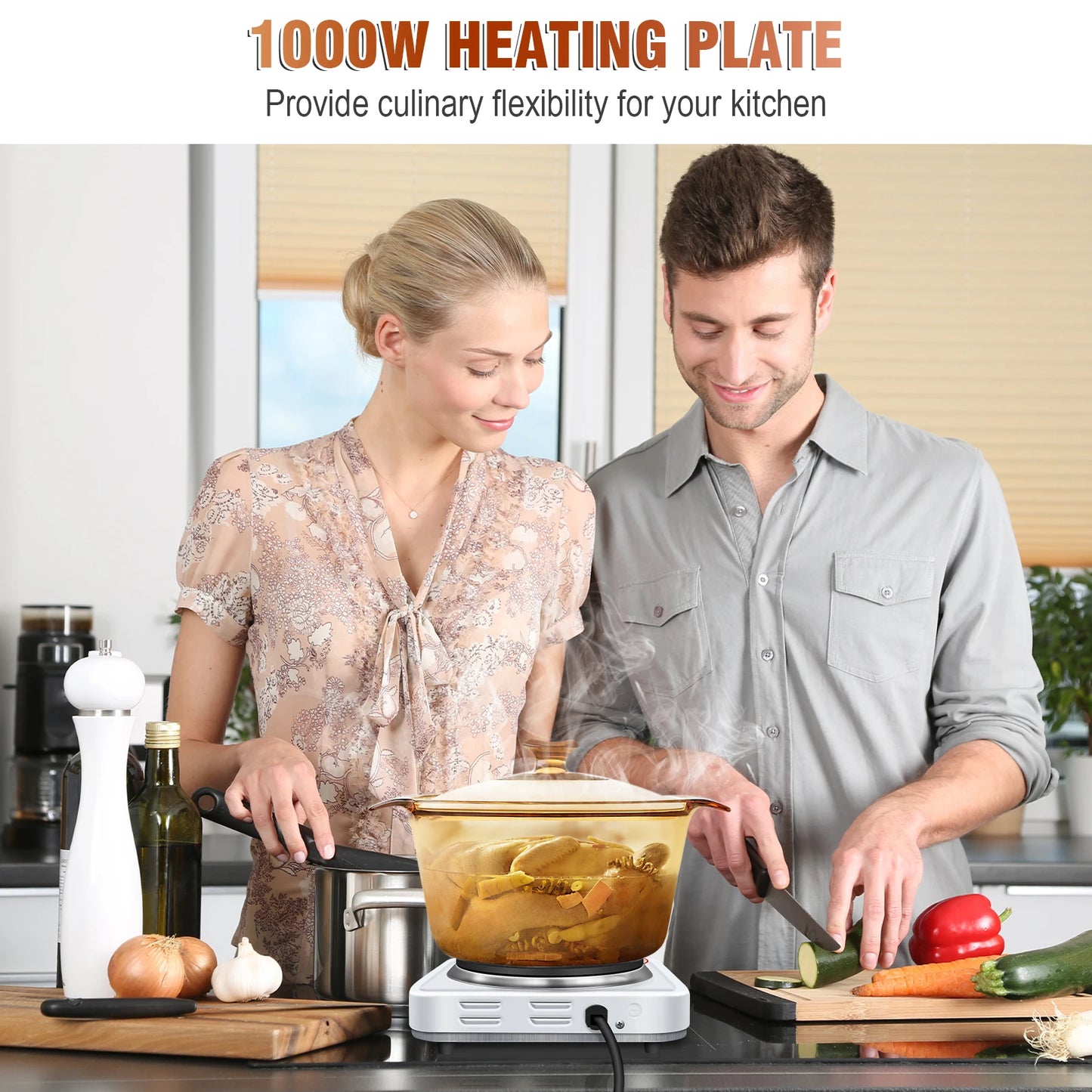 1000W Electric Hot Plate ,5-Gear Single Hot Plate Portable Kitchen Table Top Cooker, for Cooking, Boiling, Stir-Fry,Frying