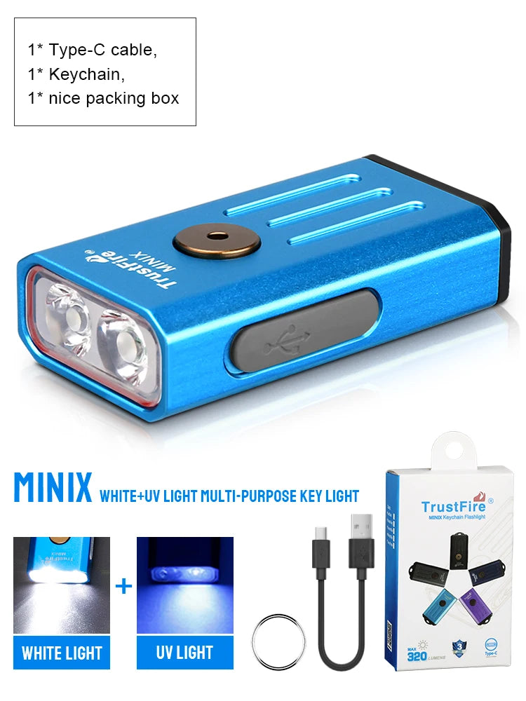Trustfire Minix Mini EDC Flashlight Keychain 320LM 365nm Uv Lamp Red Light TypeC USB Rechargeable Colourful Gift 2Mode Led Torch