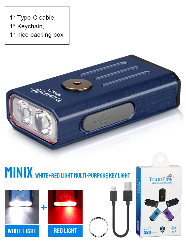 Trustfire Minix Mini EDC Flashlight Keychain 320LM 365nm Uv Lamp Red Light TypeC USB Rechargeable Colourful Gift 2Mode Led Torch