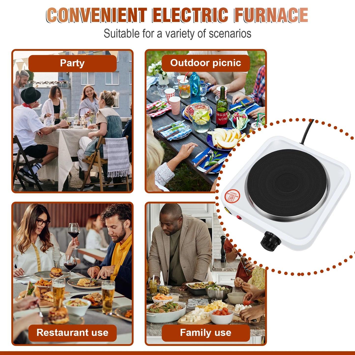 1000W Electric Hot Plate ,5-Gear Single Hot Plate Portable Kitchen Table Top Cooker, for Cooking, Boiling, Stir-Fry,Frying