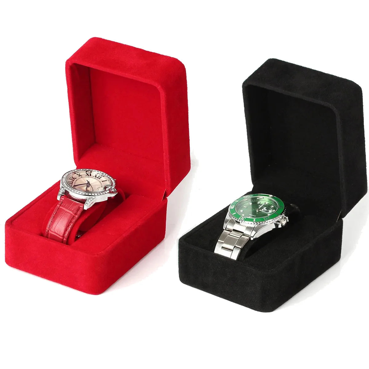 Watch Box Fashion Velvet Round Corner Smartwatch Clock Storage Case Jewelry  Accessories Business Packaging Boxes Black Red Blue